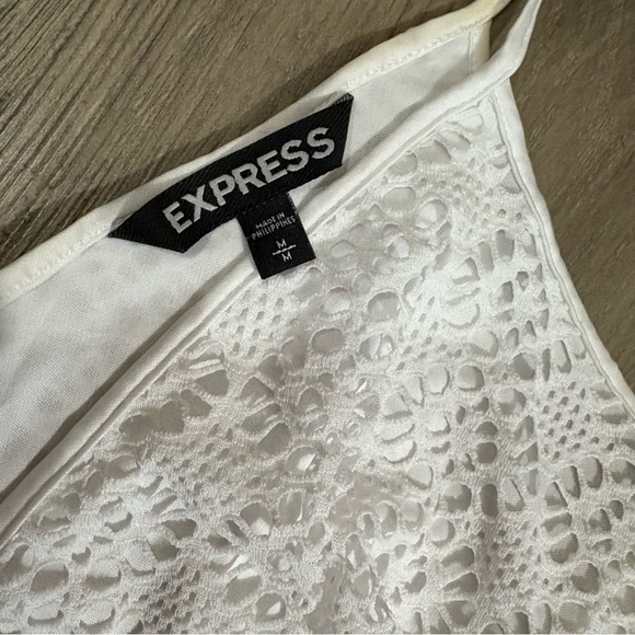 Express White Eyelet V-Neck Babydoll Strappy Dress Sz M Bridal Cottagecore Fairy - Picture 3 of 10